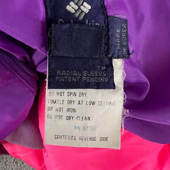 Vintage Columbia Reversible Down Puffer Jacket L Purple Pink 90s Ski Coat Retro - Picture 13 of 15